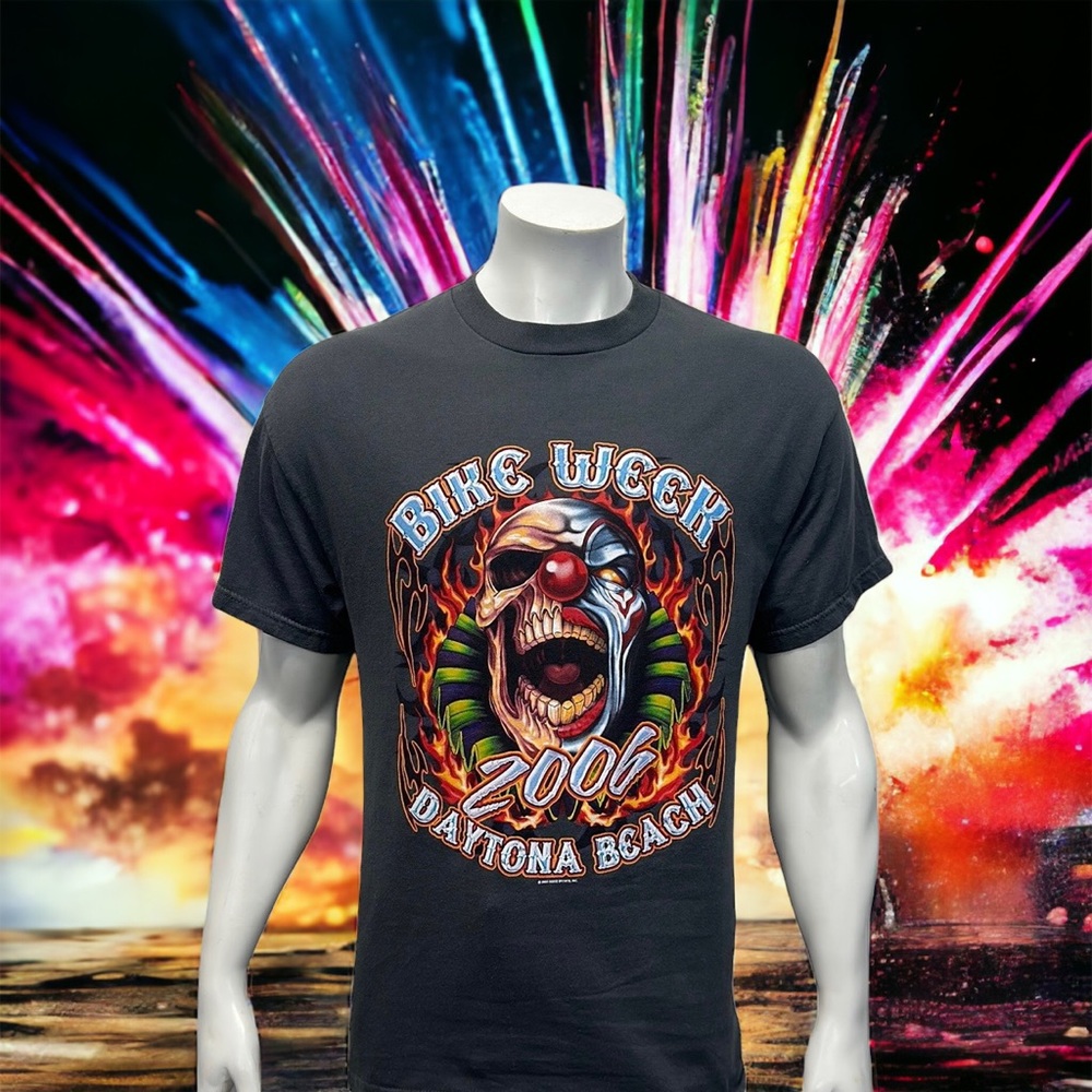 2006 Daytona Beach Bike Weeks Killer Clown Black Double Sided Graphic T-Shirt LG